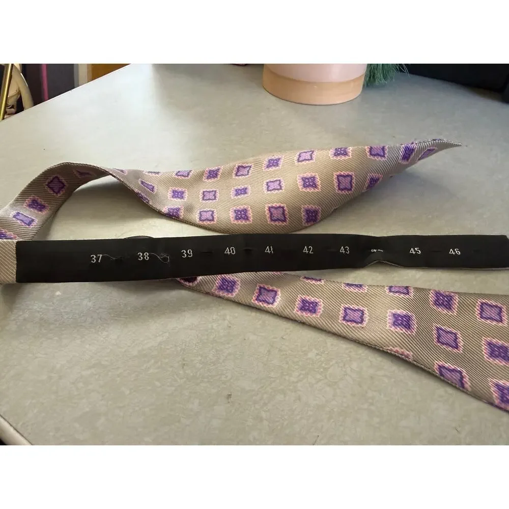 Vintage Paul Stuart Pink, Tan, and Purple Silk Bow Tie - Great condition